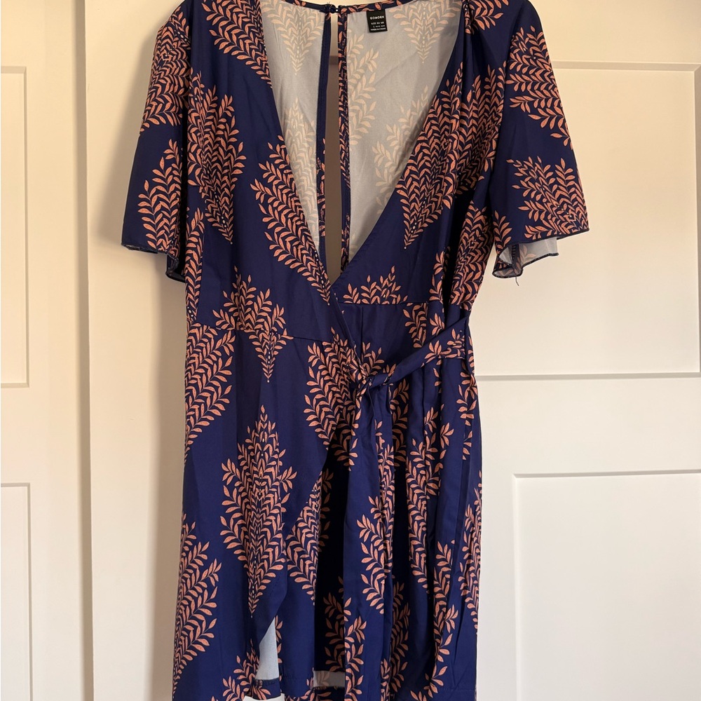 Blue and Pink Leaf Print Romper